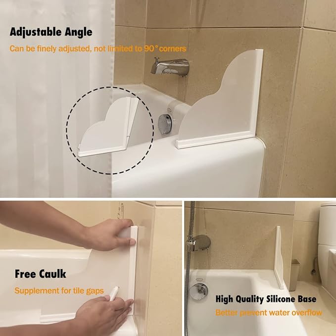 Tub Splash Guard Removable, 2 Pack Bathtub Water Splash Guards, Silicone Base & - Image 2