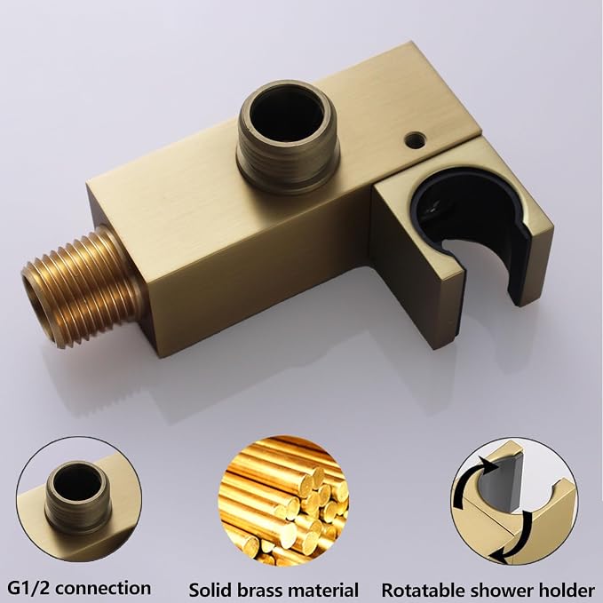 Hand Held Shower Head Combo Set Square Shower Wand Brushed Gold Solid Brass - Image 4
