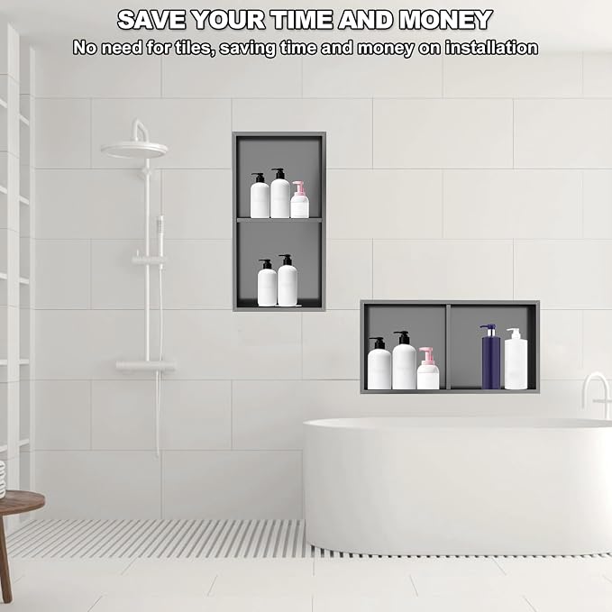 304 Stainless Steel Shower Niche Insert-Glossy Black 24 x 12" No Tile Needed - Image 7