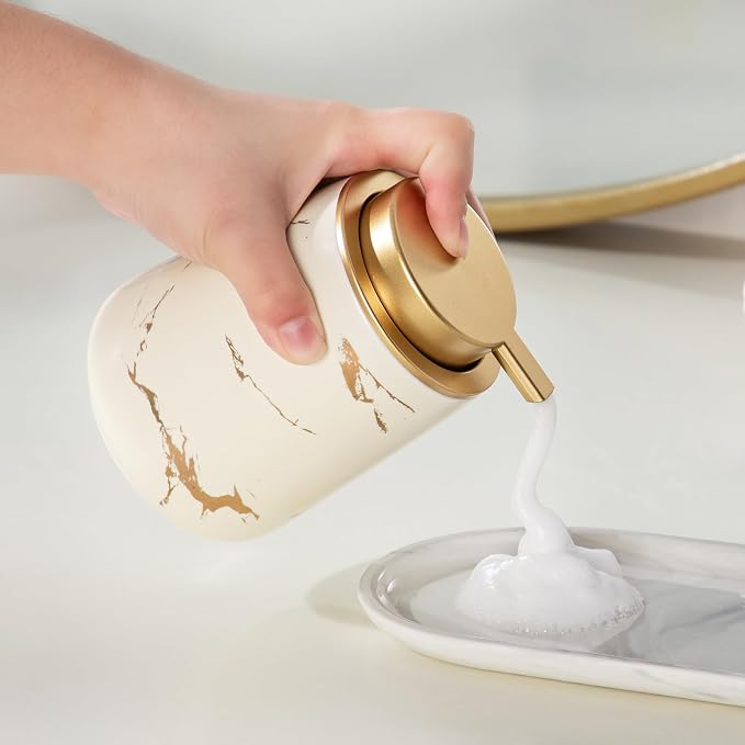 Enra Ceramic Foaming Soap Dispenser -12oz Modern Foam Gold Hand Soap Dispenser - Image 5