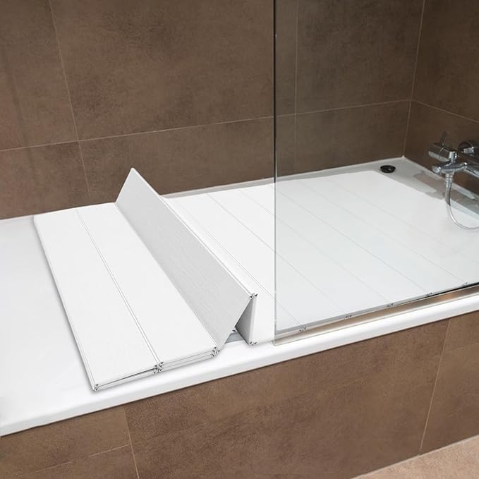 Bathtub Cover Foldable 62.9" x 31.5" Bath Tray Adjustable PVC Shutter Bath Lid - Image 3