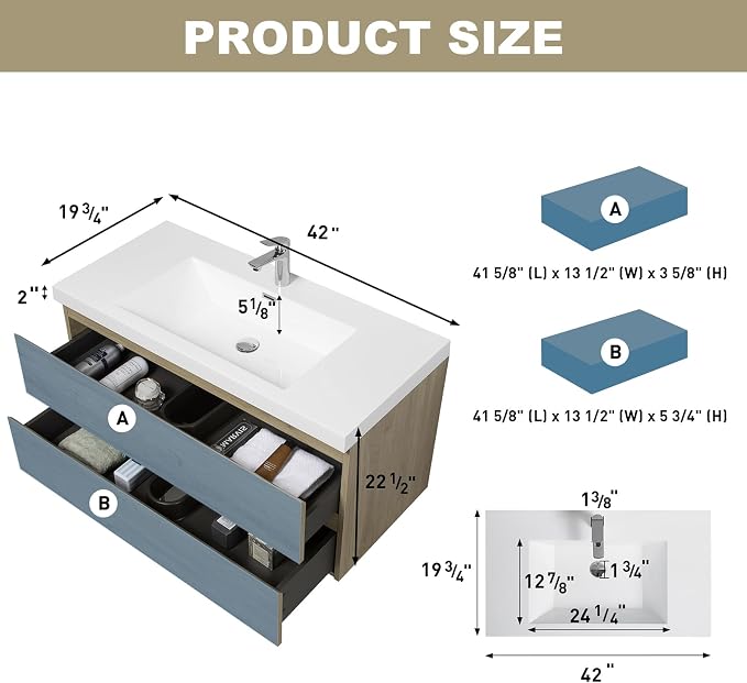 Floating Vanity Bathroom, 42 Inch Bathroom Vanity - Image 2