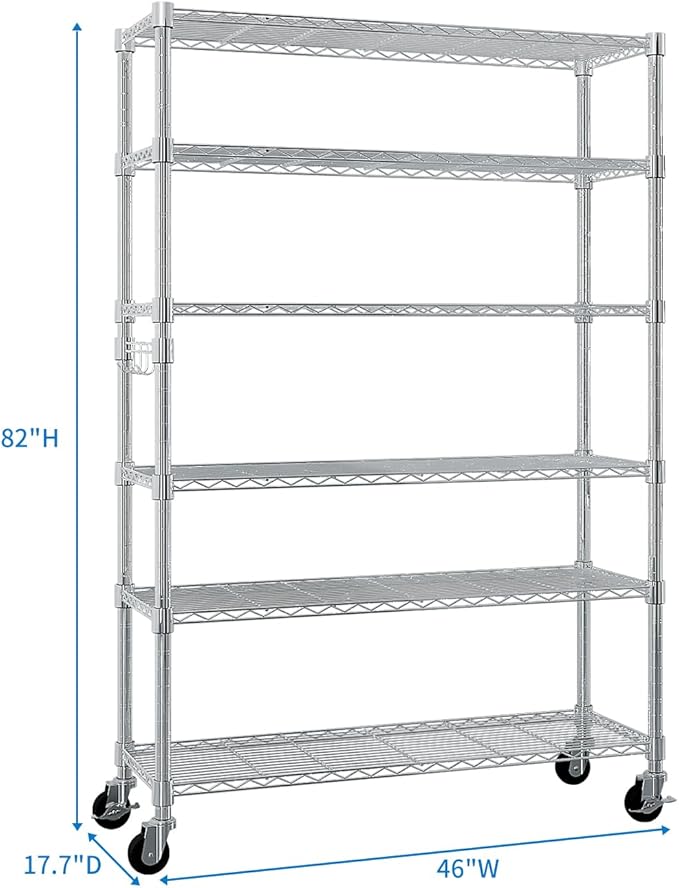 6 Tier Storage Racks Shelving, Heavy Steel Pantry Shelves, Adjustable Wire - Image 3