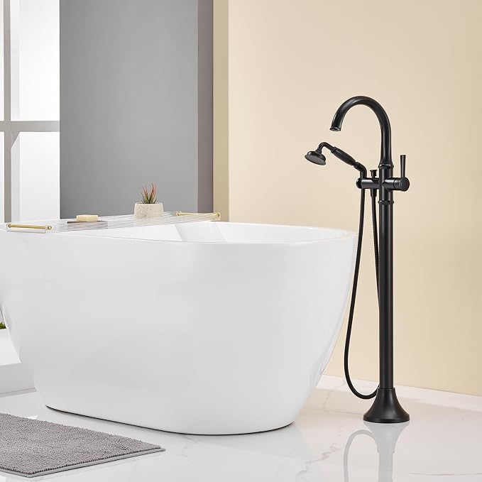 Freestanding Bathtub Faucet Black Free Standing Tub Filler Brass Bathtub - Image 3