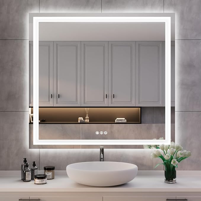 ISKM 40'' x 38'' LED Mirror for Bathroom Lighted Vanity Mirror for Wall Front by ISKM-IStillKeepMovin