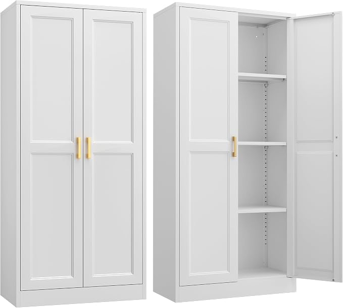 Kitchen Pantry Cabinet, 60”White Metal Pantry Storage Cabinet by Steeloong