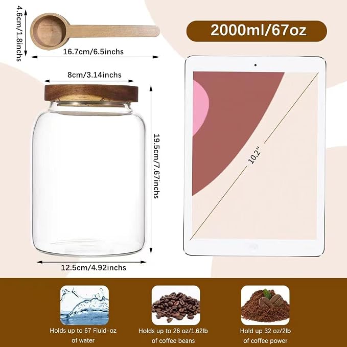 Glass Coffee Storage Jar with Lids Scoop Round Glass Coffee Ground Containers - Image 5