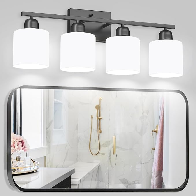 4-Light Black Bathroom Vanity Light, Light Fixtures by FAISHILAN