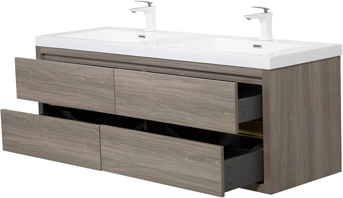 60" Wall-Mounted Bathroom Vanity, Double Sink Floating Cabinet - Image 9