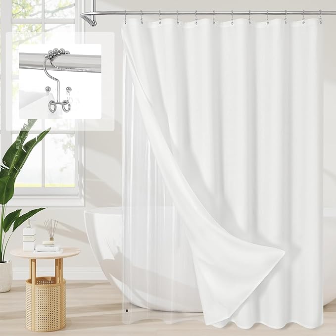 MitoVilla 3 in 1 Shower Curtain Set, Waterproof Fabric Hotel Bathroom Curtain by MitoVilla