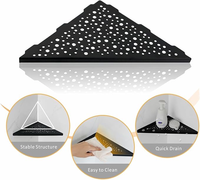 Black 10’’ Corner Shower Shelf 2 Pack, Triangular Shower Corner Shelves 304 - Image 5