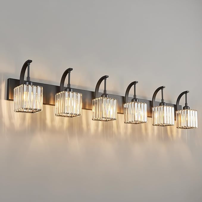 Crystal Vanity Lights 6-Light Black Bathroom Vanity Lights Modern Crystal by FDPBY