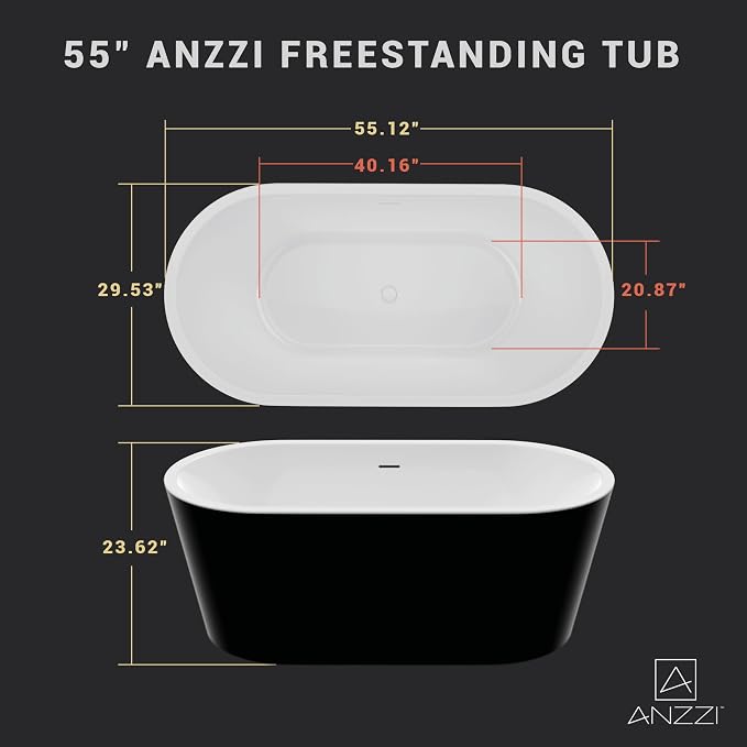ANZZI 55 Inch Acrylic Freestanding Bathtub In Glossy White | Chand Pre-plumbed - Image 7