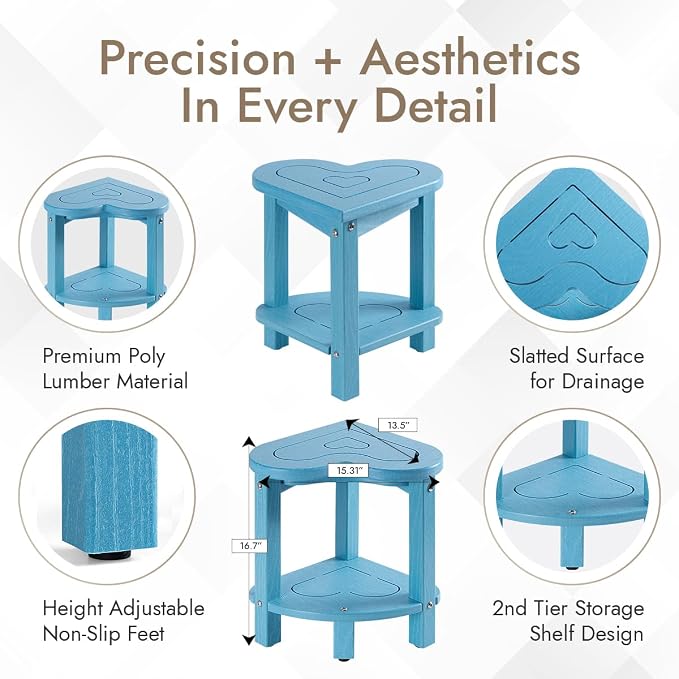 UHA Corner Shower Stool for Shaving Legs， HDPE Waterproof Bathroom Shower Bench - Image 4