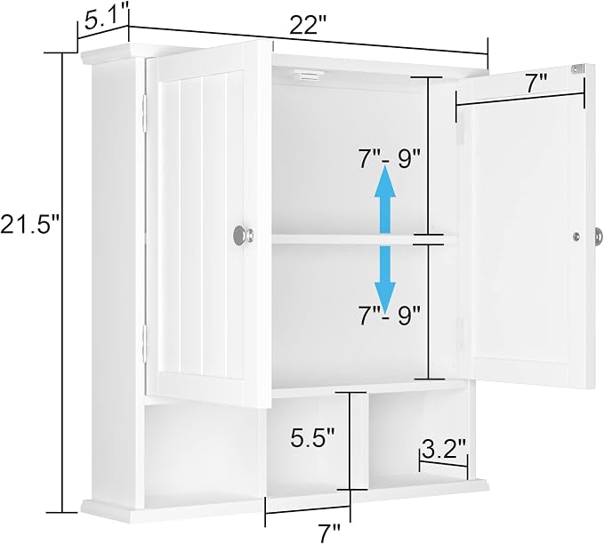 ChooChoo Bathroom Cabinet Wall Mounted 2-Door - Image 3