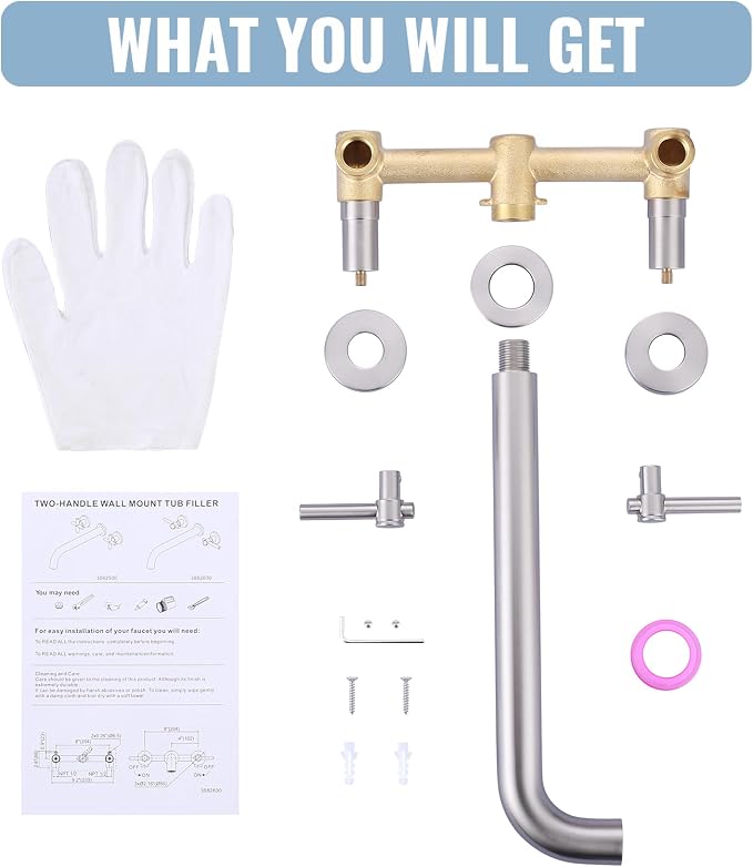 ALEASHA Wall Mount Tub Filler Tub Faucet High Flow Bathtub Faucets Two Handles - Image 8