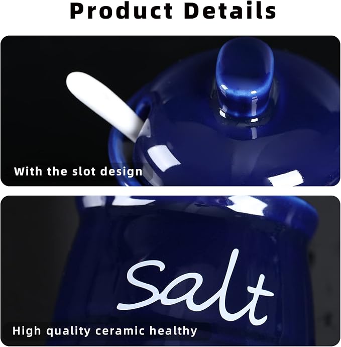ONTUBE Ceramic Salt Bowl with Lid and Spoon 12oz White - Image 5