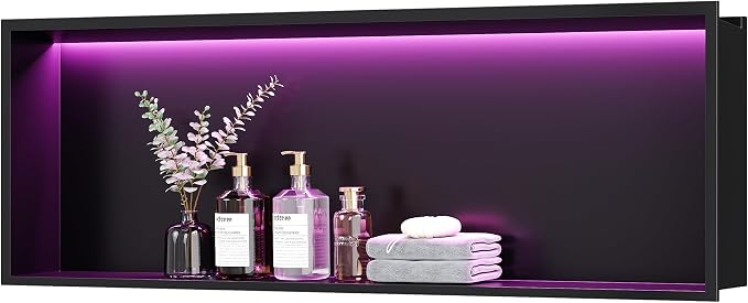 RGB LED Light Shower Niche, Matte Black 36X12 in Stainless Steel Wall Niche - Image 3
