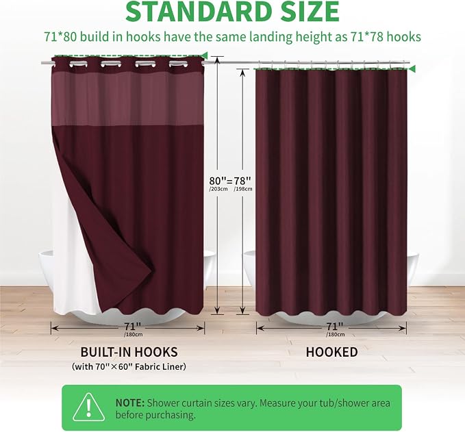 Long No Hooks Needed Linen Textured Shower Curtain - Image 7