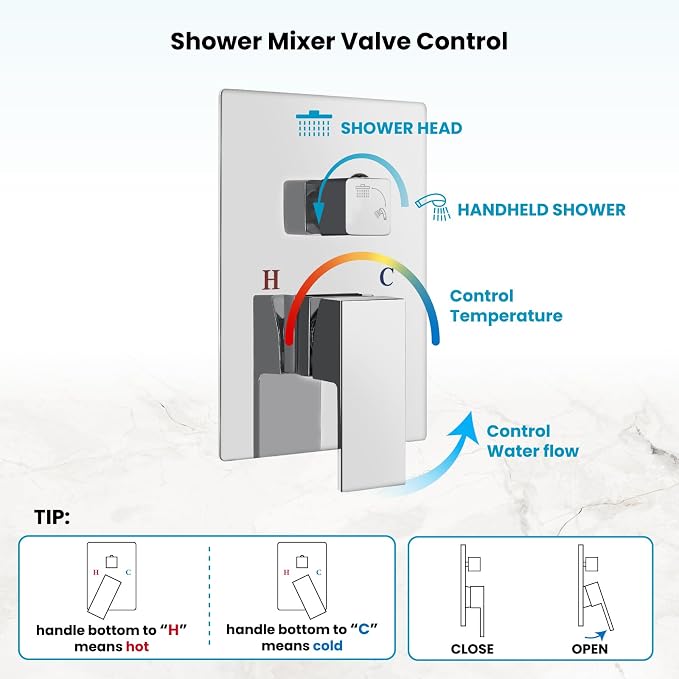 gotonovo Rainfall Bathroom Shower System Rain Shower Head and Handle Set Wall - Image 6