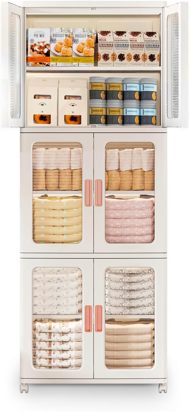 Storage Bins with Lids and Doors Storage Cabinet with Wheels Plastic Stackable by CXCJAI