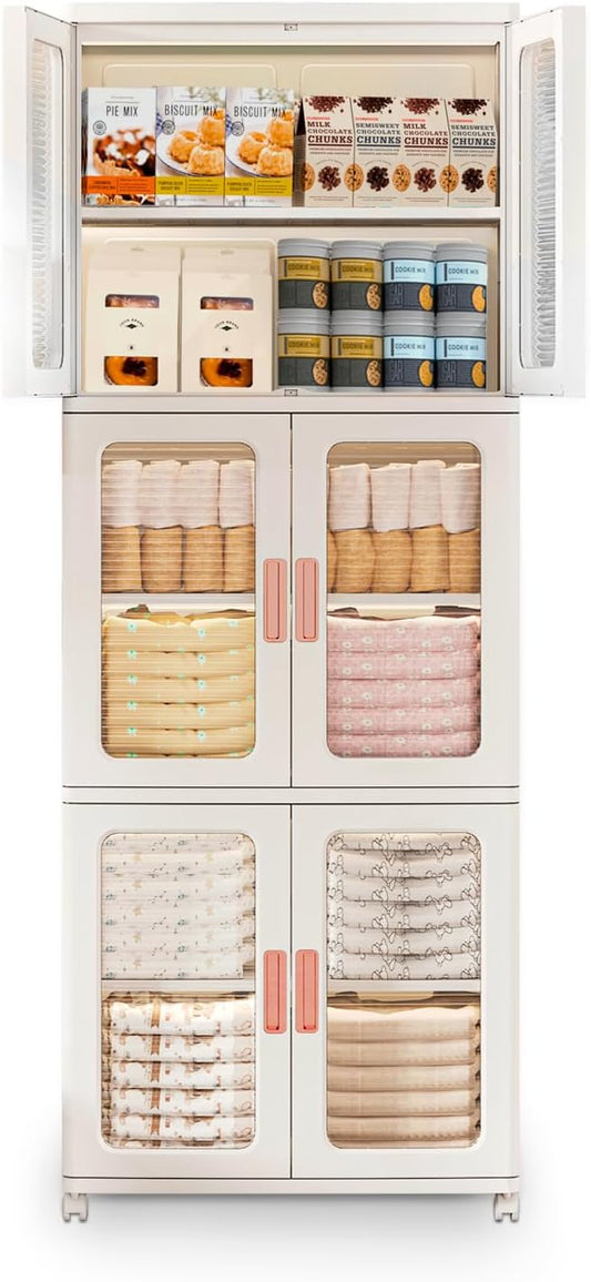 Storage Bins with Lids and Doors Storage Cabinet with Wheels Plastic Stackable by CXCJAI