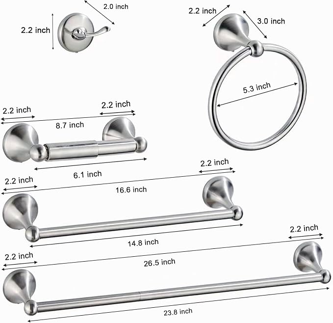 Newfun 8-Pieces 24" Bathroom Hardware Set, Bathroom Accessory Set, Includes 24" - Image 2