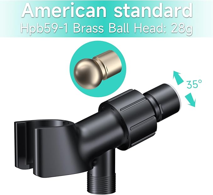 Adjustable Handheld Shower Head Holder- Premium ABS Bracket- Brass Ball 360 - Image 2