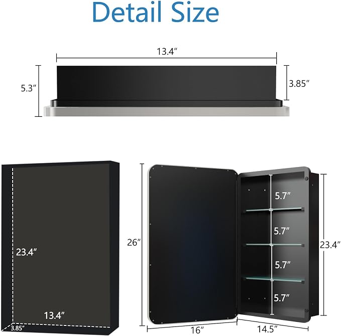 Bathroom Medicine Cabinet, Recessed & Surface Wall Cabinet - Image 2