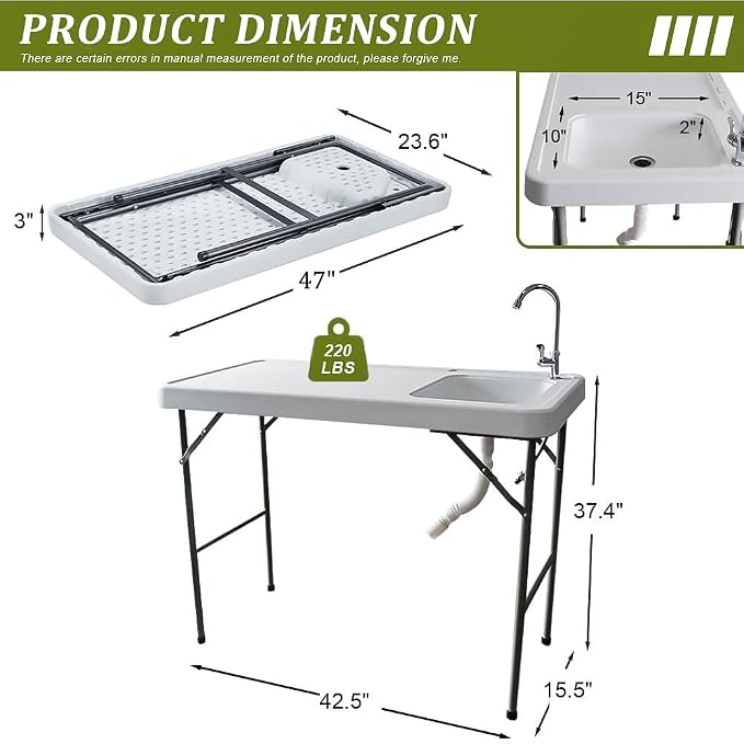 Folding Fishing Cleaning Table, 4ft Portable Foldable Camping Outdoor Tables - Image 3