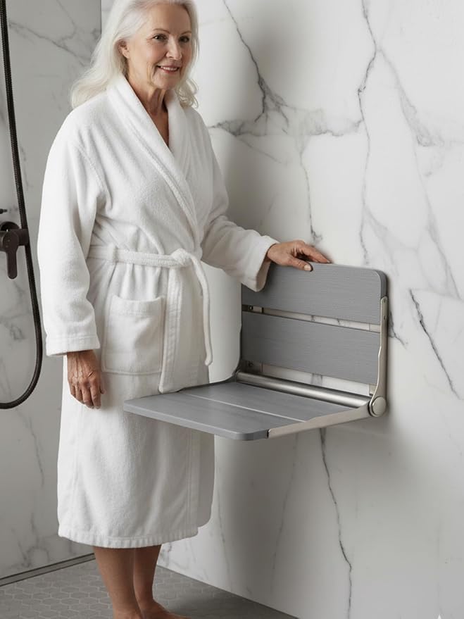 17.5'' Folding Shower Seat Wall Mounted, Foldable Waterproof Shower Bench - Image 2