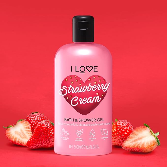 I Love Strawberries and Cream Bath and Shower Cream - Image 3