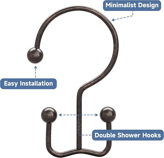 Titanker Shower Curtain Hooks Bronze, Minimalist Simple Double Glide Shower - Image 2
