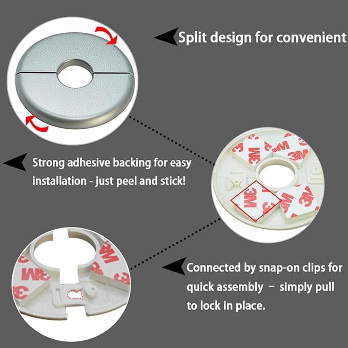 1 Piece ABS Wall Split Flange Round Self-Adhesive Escutcheon Plate Cover - Image 4
