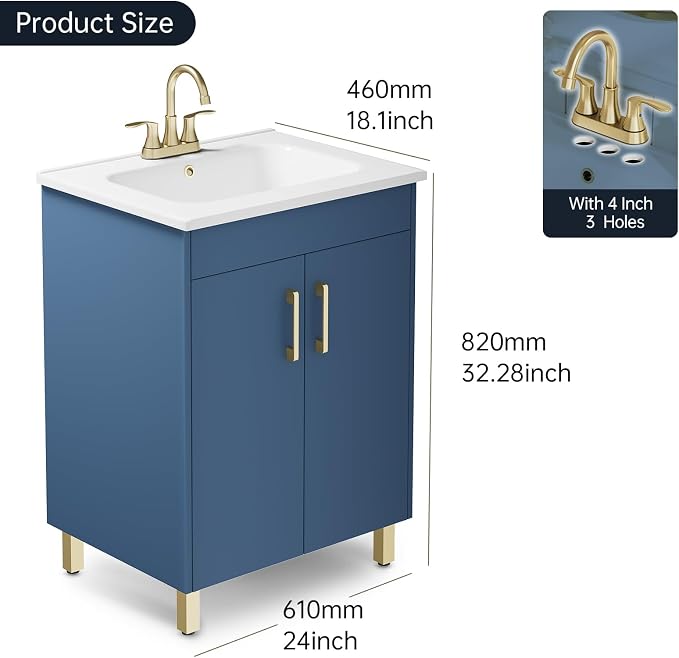 phiestina Blue Fully Pre-Assembled 24 Inch Bathroom Vanity - Image 3