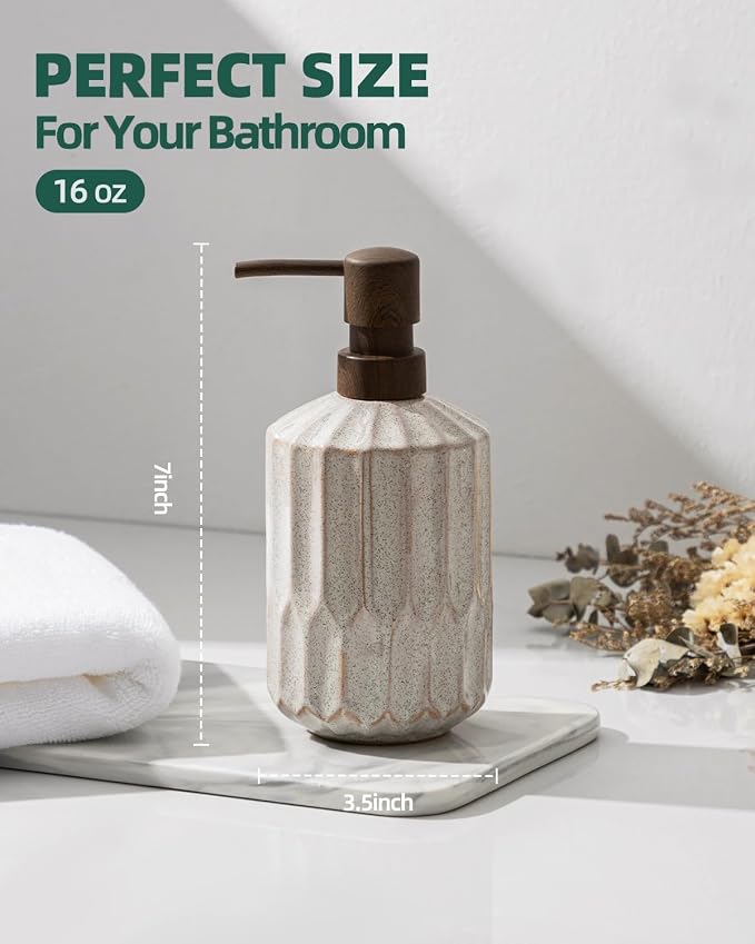 Fun Elements Bathroom Soap Dispenser Set, 16 OZ Ceramic Hand Soap Dispenser - Image 4