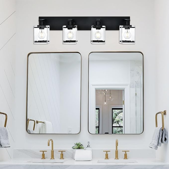 4-Light Bathroom Vanity Light Fixture, Modern Black Wall Lighting Over Mirror - Image 6