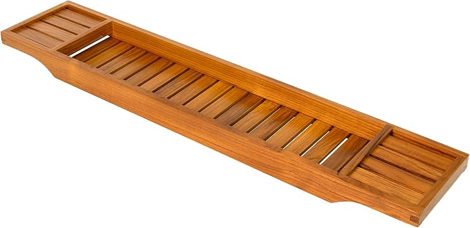 VaeFae Teak Bathtub Tray, Wooden Bath Caddy - Image 4
