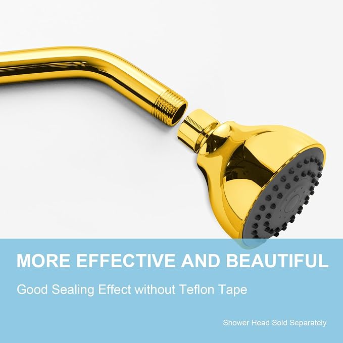 OFFO Shower Arm with Flange, 10 in Bright Gold Wall Mount Replacement Angle - Image 2