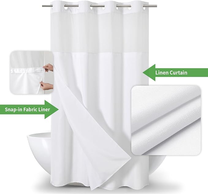 Stall No Hooks Needed Linen Textured Shower Curtain - Image 3