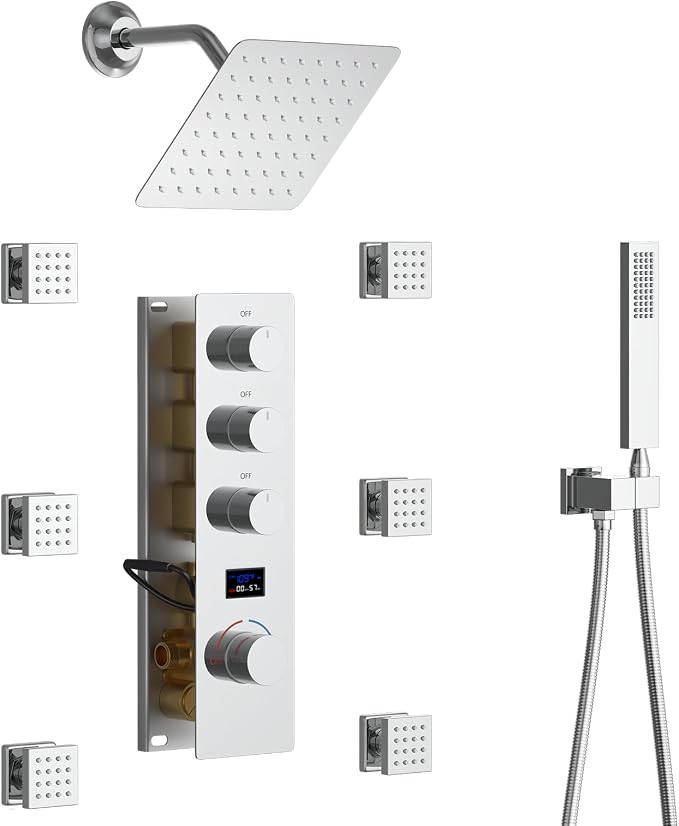 Digital Tempreature Display Full Body Shower System Wall Mounted 8 Inch Rain by KATAIS