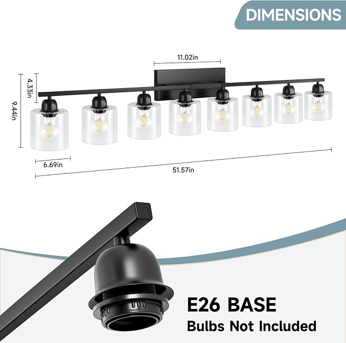 Modern 8 Light Bathroom Light Fixtures, 52 inch Vanity Lights - Image 2
