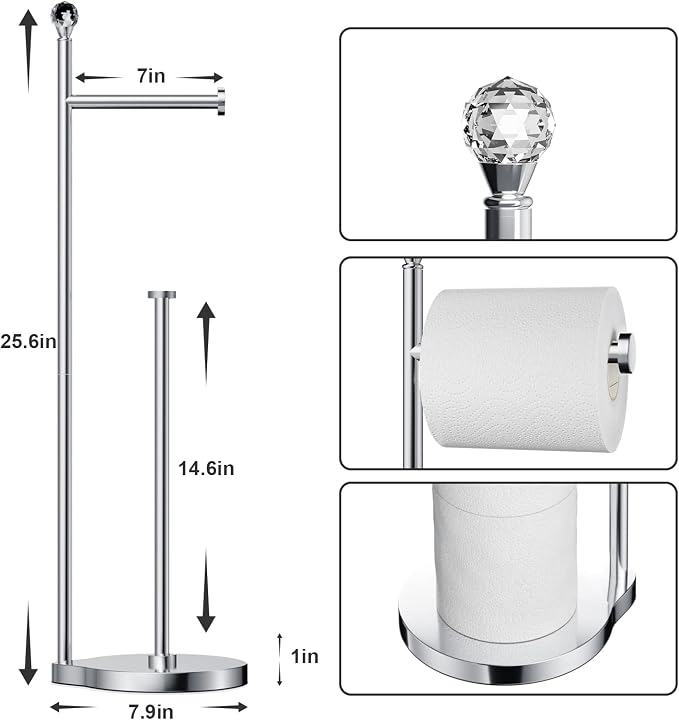 Toilet Paper Holder for Bathroom, Heavy Weighted Metal Free Standing Toilet - Image 2