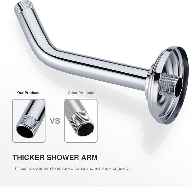 9 Inch Angled Shower Arm with Flange, Wall-Mounted Heavy Duty Stainless Steel - Image 6
