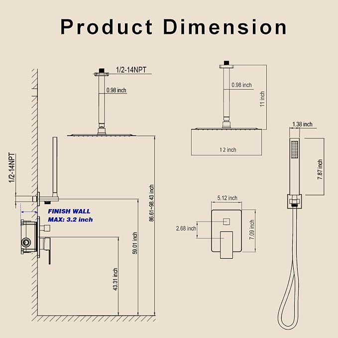 Ceiling Mount Shower System, High-Pressure Showerheads Set - Image 6