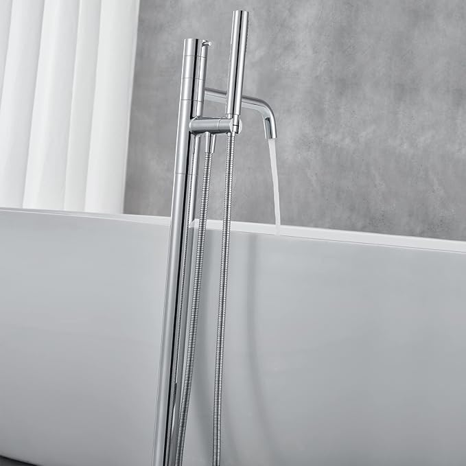 Freestanding Bathtub Faucet Floor Mount Tub Filler Chrome Brass Single Handle - Image 4