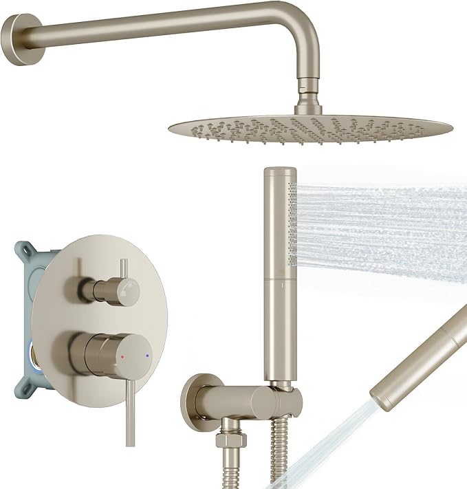BESy Shower System with 10 Inch Round Rain Shower Head and Handheld Wall Mounted by BESy