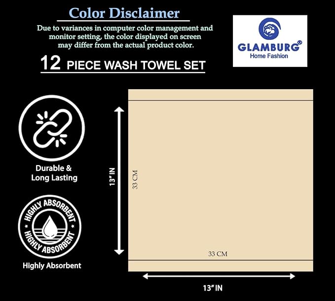 GLAMBURG Ultra Soft 12-Piece Washcloths Set 13x13-100% Ringspun Cotton - Image 6