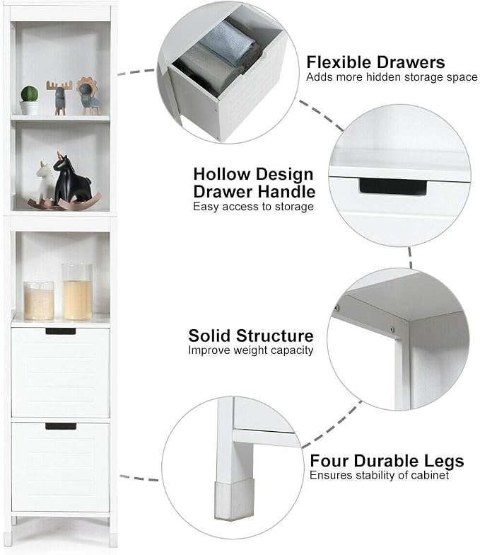 Tangkula Tall Bathroom Storage Cabinet, Freestanding 57" H Tall Slim Bathroom - Image 9