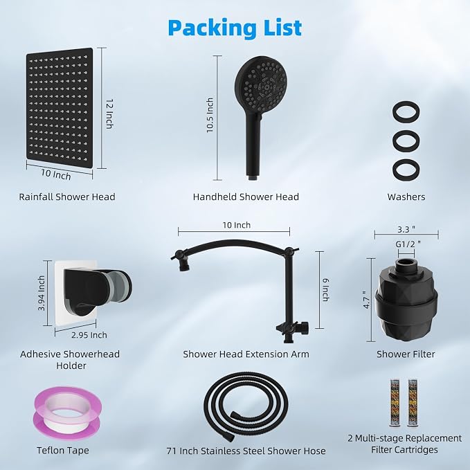 Hibbent All Metal 12'' Filtered Rainfall Shower Head Combo, High Pressure - Image 8